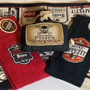 HALLOWEEN KITCHEN DINING DECOR Table Runner TOWELS Witch Skull Spider Theme